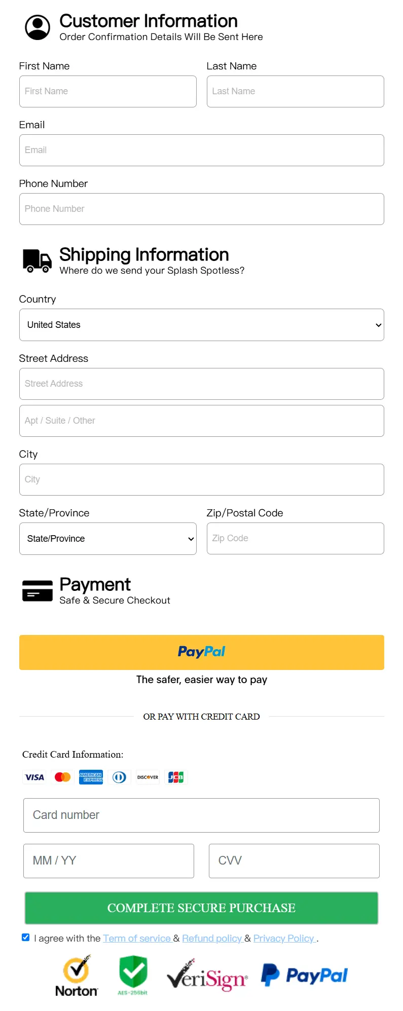 velin blanket secure checkout page